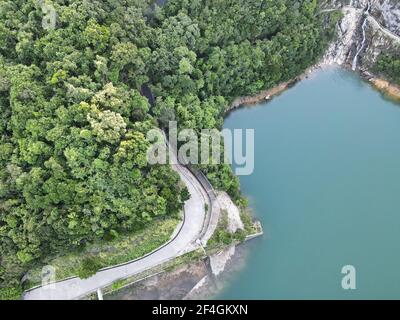 Vista aerea del lago artificiale Tai Tam di Hong Kong Foto Stock