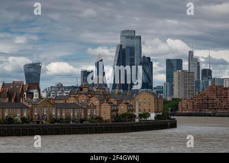 Vista della città di Londra vista da Canary Wharf, Londra, Regno Unito Foto Stock