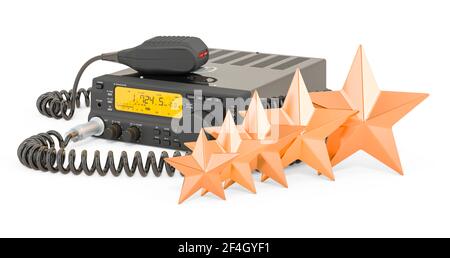 Classificazione cliente del ricetrasmettitore radio amatoriale con interruttore microfono push-to-talk. Rendering 3D isolato su sfondo bianco Foto Stock