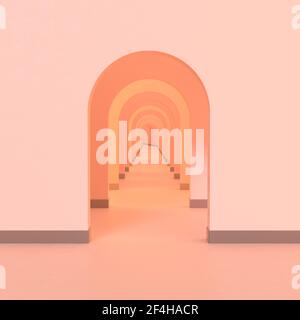 rendering 3d di una passerella pastello geometrica astratta, sfondo di colore rosa pastello. Concetto minimo per pubblicità commerciale, poster con spazio di copia. Foto Stock