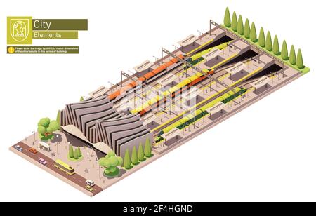 Stazione ferroviaria ad alta velocità isometrica vettoriale Illustrazione Vettoriale