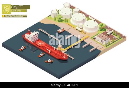 Deposito di petrolio vettoriale e bunkering della nave della petroliera Illustrazione Vettoriale