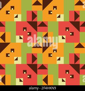 Campitura vettoriale senza giunture geometriche su sfondo verde. Semplice disegno quadrato della carta da parati animale. Moda decorativa tessile per bambini. Illustrazione Vettoriale