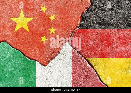 Un'illustrazione che indica il conflitto politico tra Cina-Italia-Germania Foto Stock