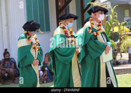 Ospite alla 39a laurea della Divine Word University secondo i protocolli COVID-19. Foto Stock