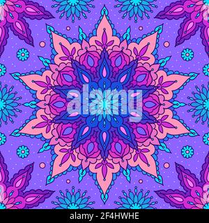 Modello senza cuciture con mandala. Stile Doodle. Vettore Illustrazione Vettoriale