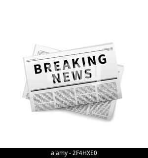 Breaking news header, giornale ripiegato su bianco Illustrazione Vettoriale