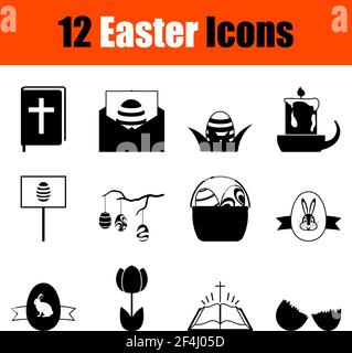 Set di icone Pasqua. Design glyph carino e liscio. Illustrazione vettoriale completamente modificabile. Testo espanso. Illustrazione Vettoriale