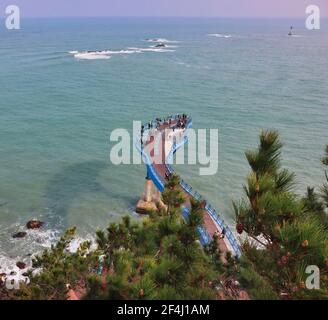 Scenario di Cheongsapo Daritdol Osservatorio Skywalk, Haeundae, Busan, Corea del Sud, Asia Foto Stock