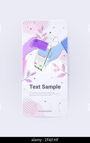 mano che tiene la carta di credito vicino al terminale di pagamento completa transazione approvata concetto di pagamento Illustrazione Vettoriale