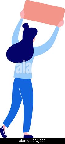 La ragazza tiene in mano un cartello su cui può essere apposta l'iscrizione. Illustrazione vettoriale in stile piatto isolata su sfondo bianco. Elemento per la creazione del progetto. Illustrazione Vettoriale