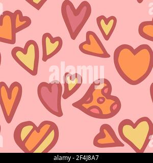 Cuori. Illustrazione senza interruzioni. Amore per lo schizzo in stile cartone animato. Disegno del contorno della mano. Divertente simpatico sfondo illustrazione. Vettore Illustrazione Vettoriale