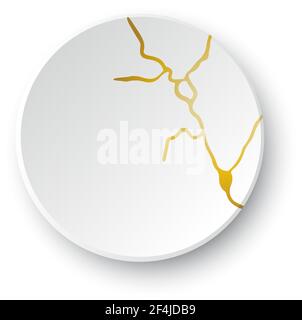 Oro Kintsugi crack. Effetto rotto e crack, craquelure e tessitura danneggiata. Le illustrazioni vettoriali possono essere utilizzate per decorazioni kintsugi, arti murali Illustrazione Vettoriale
