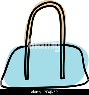 Borsone con ruote trainato a mano. Illustrazione vettoriale della borsa da viaggio blu. Disegno della borsa da viaggio isolata in bianco. Estate turismo oggetto. Borsa per Illustrazione Vettoriale