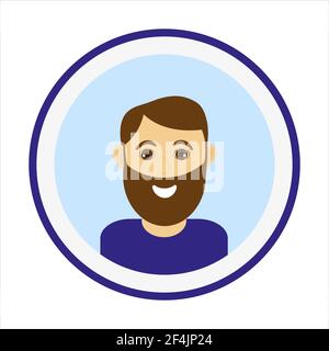 Faccia sorridente dell'uomo con i capelli marroni e la barba grande Illustrazione Vettoriale