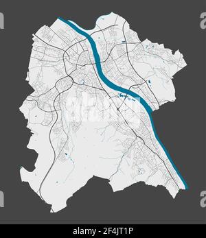 Mappa di Bonn. Mappa dettagliata dell'area amministrativa della città di Bonn. Panorama cittadino. Illustrazione vettoriale priva di royalty. Mappa con autostrade, strade, riv Illustrazione Vettoriale