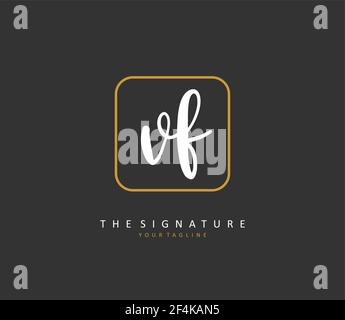 Scrittura della lettera iniziale VF e logo della firma. Un logo iniziale di calligrafia concettuale con elemento modello. Illustrazione Vettoriale