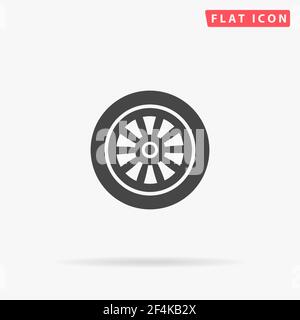 Icona vettore piatto ruota auto. Illustrazioni di design disegnate a mano. Illustrazione Vettoriale