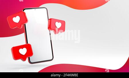 Come le notifiche con il telefono mockup schermo vuoto e spazio di copia Per il modello di marketing dei social media nel rendering 3D Foto Stock
