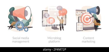 Illustrazioni vettoriali astratte di concetto di strategia SMM. Illustrazione Vettoriale