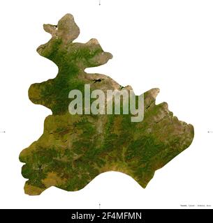 Tavush, provincia di Armenia. Immagini satellitari Sentinel-2. Forma isolata su solido bianco. Descrizione, ubicazione della capitale. Contiene la cope modificata Foto Stock