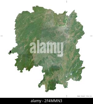 Hunan, provincia della Cina. Immagini satellitari Sentinel-2. Forma isolata su solido bianco. Descrizione, ubicazione della capitale. Contiene Coperni modificati Foto Stock