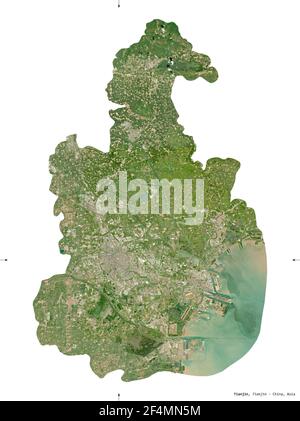 Tianjin, comune della Cina. Immagini satellitari Sentinel-2. Forma isolata su solido bianco. Descrizione, ubicazione della capitale. Contiene C modificato Foto Stock