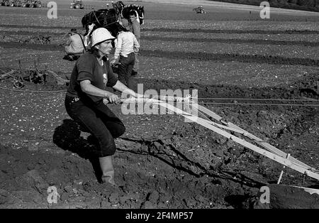 East Kent Ladies Powing Competition with Horses. Donna aratura campo Foto Stock
