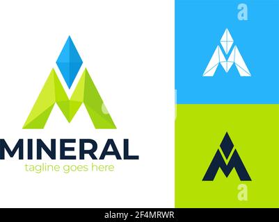 Logo minale spazio negativo lettera M. Linea perno triangolo diamante logotipo Illustrazione Vettoriale