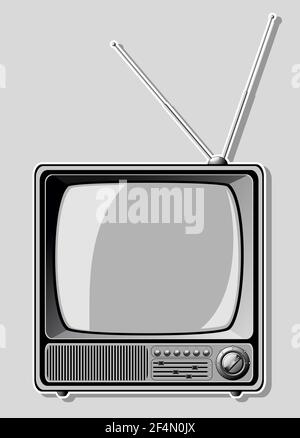 TV retro. Illustrazione vettoriale su sfondo grigio. Illustrazione Vettoriale