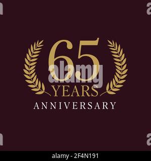 logotipo creativo di 65 anni. Congratulandosi con i 65 numeri dorati modello incorniciato in palme. Modello grafico astratto isolato. Celebrat Illustrazione Vettoriale