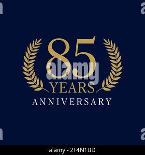 logotipo creativo di 85 anni. Congratulandosi con l'85° numero di modello color oro incorniciato in palme. Modello grafico astratto isolato. Celebrat Illustrazione Vettoriale