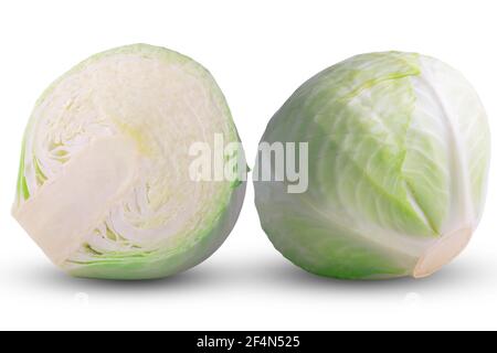 cavolo vegetale isolato su sfondo bianco. Un tutto e mezzo. Macro risoluzione molto alta. Foto Stock