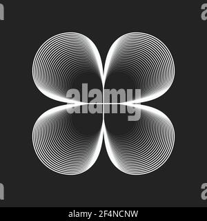 Linee bianche su nero che creano una forma geometrica arrotondata e uniforme. Schema ottico astratto. Sfondo vettoriale moderno. Illustrazione Vettoriale