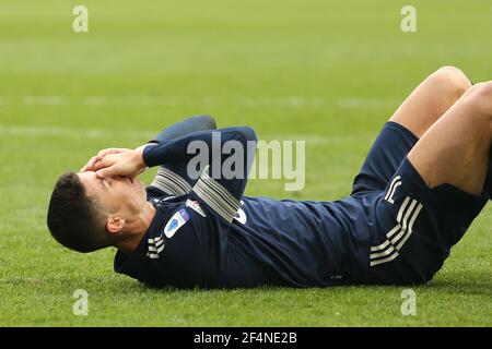 Torino, Italia. 21 Mar 2021. Delusione di Cristiano Ronaldo (Juventus FC) durante Juventus FC vs Benevento Calcio, Serie calcistica Italiana A Torino, Italia, Marzo 21 2021 Credit: Independent Photo Agency/Alamy Live News Foto Stock