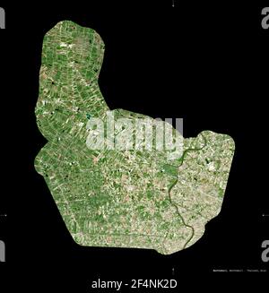 Nonthaburi, provincia della Thailandia. Immagini satellitari Sentinel-2. Forma isolata su nero. Descrizione, ubicazione della capitale. Contiene la copiatrice modificata Foto Stock