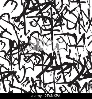 Modello senza giunture di graffiti vettoriali con tag astratti, lettere senza significato. Texture di disegno a mano di moda, stile di arte di strada retro, design della vecchia scuola Illustrazione Vettoriale