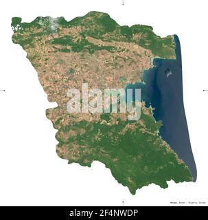 Burgas, provincia di Bulgaria. Immagini satellitari Sentinel-2. Forma isolata su bianco. Descrizione, ubicazione della capitale. Contiene Copernicu modificato Foto Stock