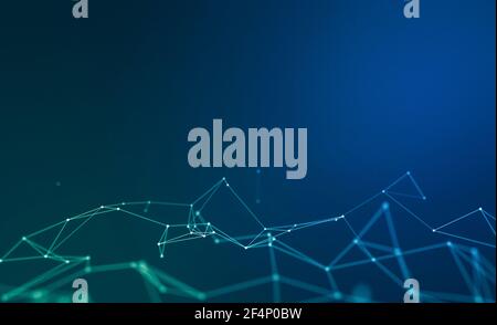 Sfondo chiaro astratto sfondo plesso geometrico l'onda blu e verde con celle triangolari connessioni puntini per concept tech o business. Foto Stock