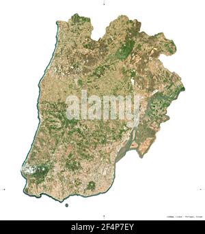 Lisboa, distretto del Portogallo. Immagini satellitari Sentinel-2. Forma isolata su bianco. Descrizione, ubicazione della capitale. Contiene Copernicu modificato Foto Stock