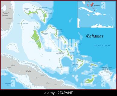 La mappa delle Bahamas è stata disegnata con grande dettaglio e precisione Illustrazione Vettoriale