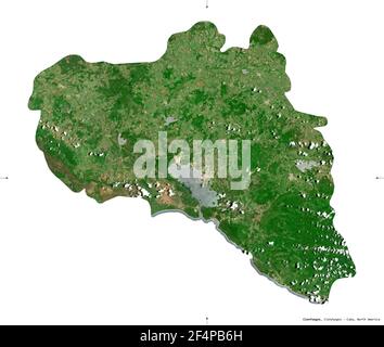 Cienfuegos, provincia di Cuba. Immagini satellitari Sentinel-2. Forma isolata su solido bianco. Descrizione, ubicazione della capitale. Contiene Cop modificato Foto Stock