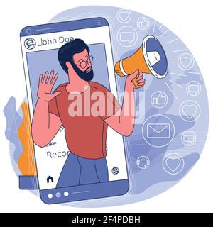 Influencer sui social media al lavoro. Illustrazione Vettoriale