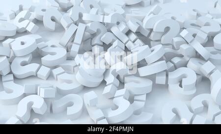 Pila di simboli di punti interrogativi. illustrazione 3d Foto Stock
