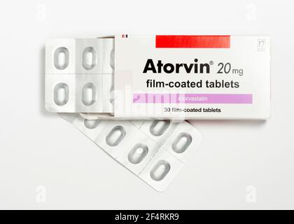 Atorvin 20 mg Atorvastatina compresse rivestite con film per uso orale Nobel Foto Stock