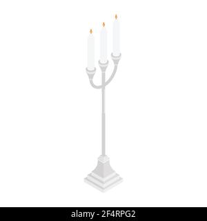 Candele in candelabro, portacandele vintage e candelabro isolato su sfondo bianco. Vettore Illustrazione Vettoriale