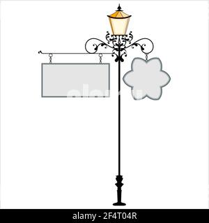 Insegne in ferro battuto con Lamp Design Illustrazione artistica vettoriale Illustrazione Vettoriale