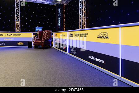 MILTON KEYNES, REGNO UNITO. 23 marzo 2021. Una visione generale dell'arena durante le partite del 2021 Champion League Pool - Day 2 alla Marshall Arena martedì 23 marzo 2021 a MILTON KEYNES INGHILTERRA. Credit: Taka G Wu/Alamy Live News Foto Stock