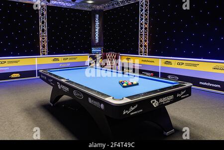 MILTON KEYNES, REGNO UNITO. 23 marzo 2021. Una visione generale dell'arena durante le partite del 2021 Champion League Pool - Day 2 alla Marshall Arena martedì 23 marzo 2021 a MILTON KEYNES INGHILTERRA. Credit: Taka G Wu/Alamy Live News Foto Stock