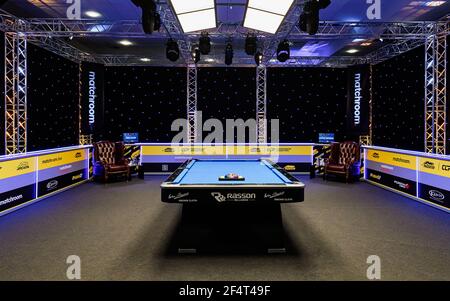 MILTON KEYNES, REGNO UNITO. 23 marzo 2021. Una visione generale dell'arena durante le partite del 2021 Champion League Pool - Day 2 alla Marshall Arena martedì 23 marzo 2021 a MILTON KEYNES INGHILTERRA. Credit: Taka G Wu/Alamy Live News Foto Stock